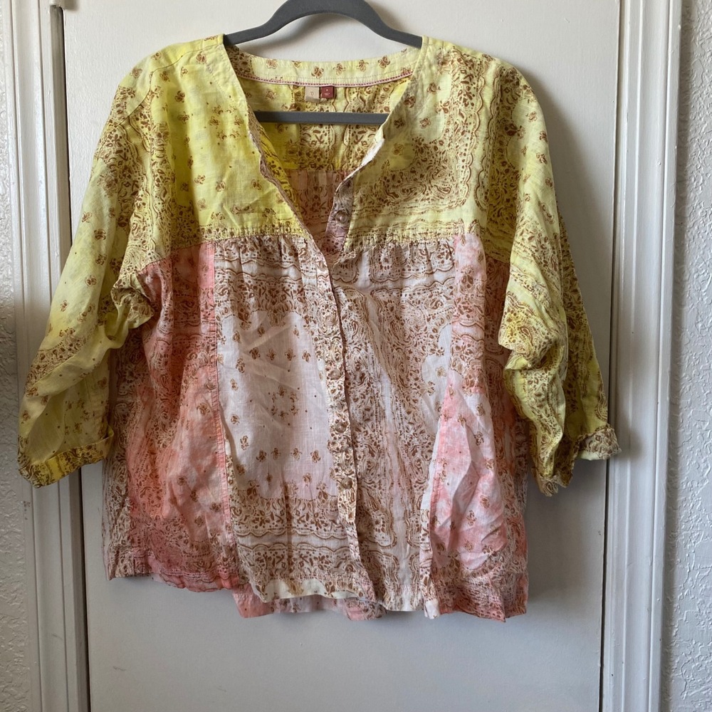 Pilcro and the Letterpress Women's Button Down Top Yellow Paisley Print S